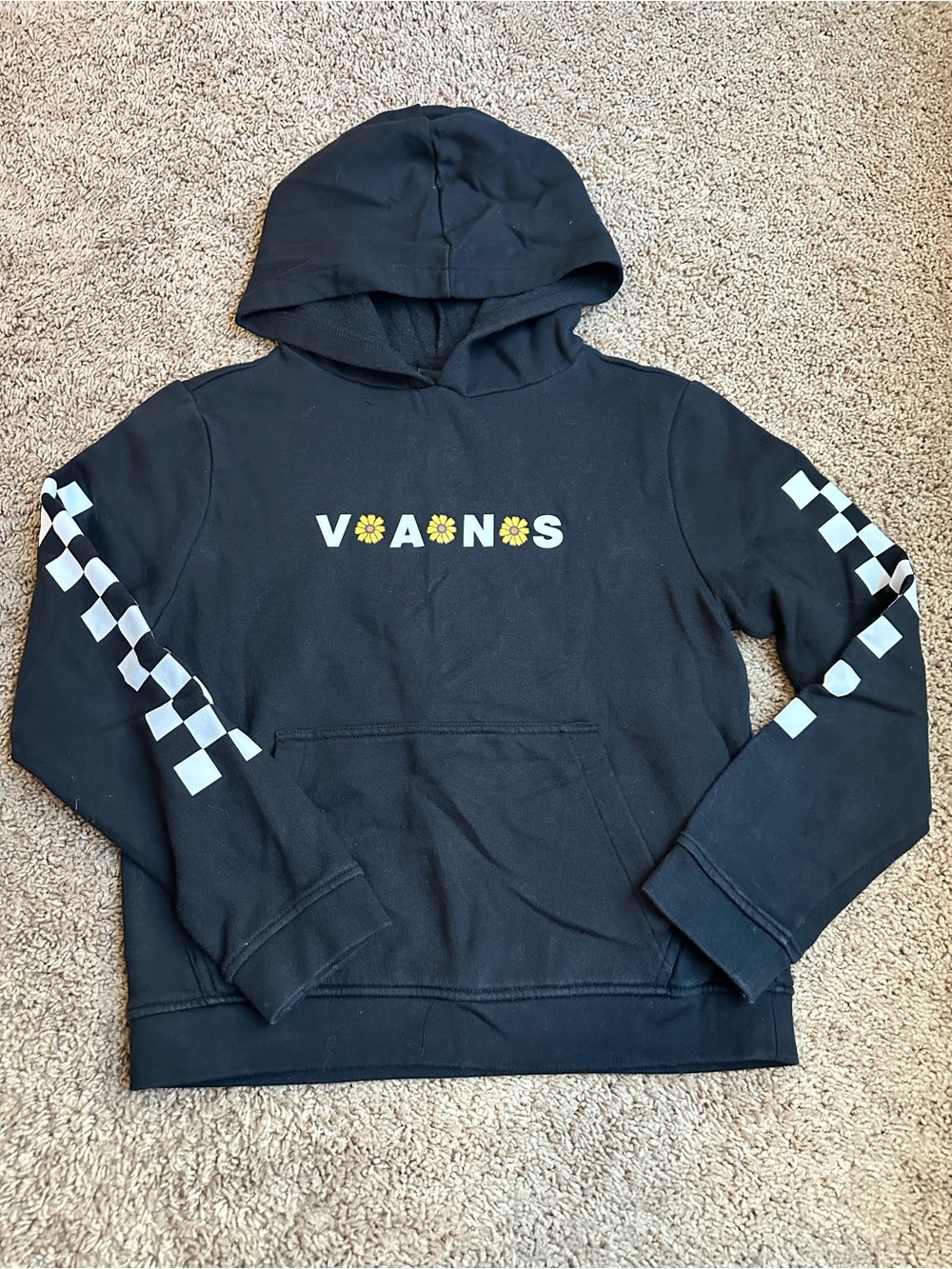 Vans Girls Black Hoodie with Checker and Daisy Logo